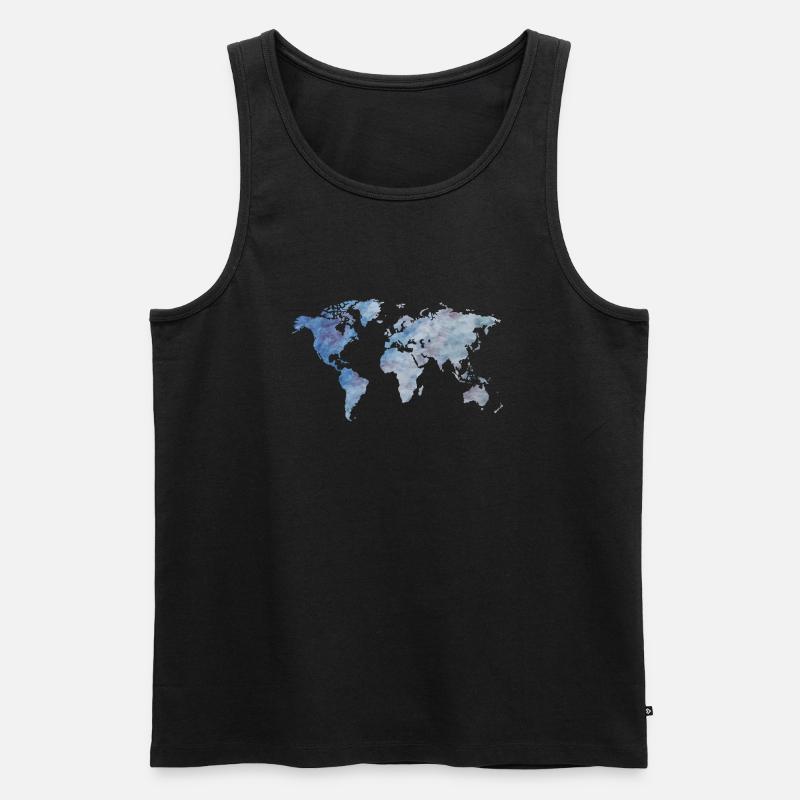 blueWorldmap - Männer Premium Bio Tank Top - Schwarz