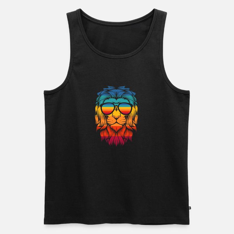 Löwe mit Brille - Männer Premium Bio Tank Top - Schwarz