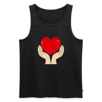 Two hands hold a red heart in the middle - Men's Premium Organic Tank Top - black - Front - AI Model Male 178 light (178cm)
