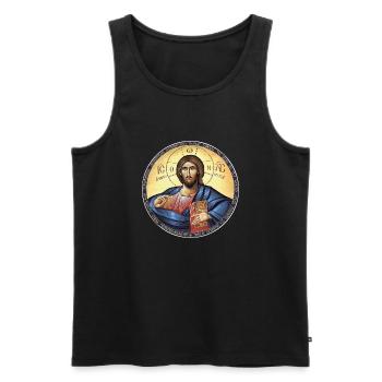 Jesus Christ Icon Pantocrator - Men's Premium Organic Tank Top - black - Front - AI Model Male 178 light (178cm)