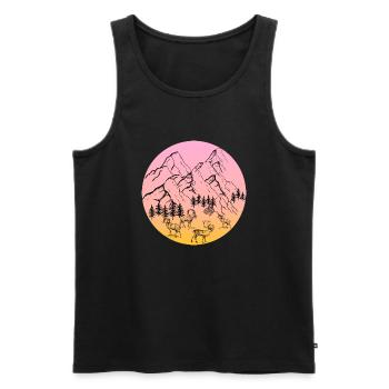 Berge mit Bäumen und Tieren - Männer Premium Bio Tank Top - Schwarz - Vorne - AI Model Male 178 light (178cm)