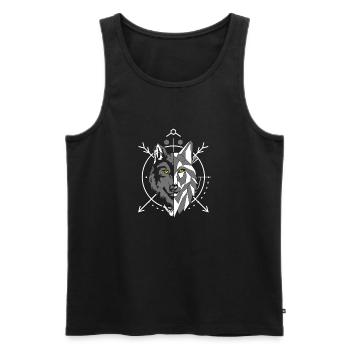 Geometric Grey Wolf in the Crosshairs - Men's Premium Organic Tank Top - black - Front - Michal (187cm)