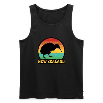 Kiwi de Nouvelle-Zélande - Coucher de soleil rétro - Débardeur bio Premium Homme - noir - Devant - AI Model Male 178 light (178cm)