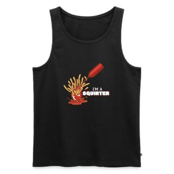Je suis Une éclaboussure de sauce frites sexe proverbe - Débardeur bio Premium Homme - noir - Devant - AI Model Male 178 light (178cm)