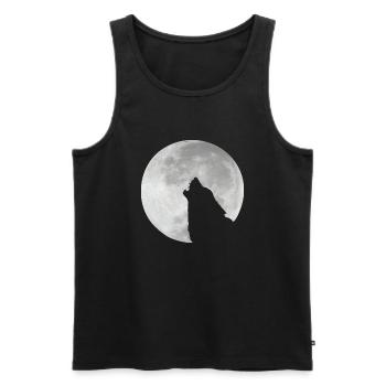 wolf in moon :: Wolf im Mond - Männer Premium Bio Tank Top - Schwarz - Vorne - AI Model Male 178 light (178cm)