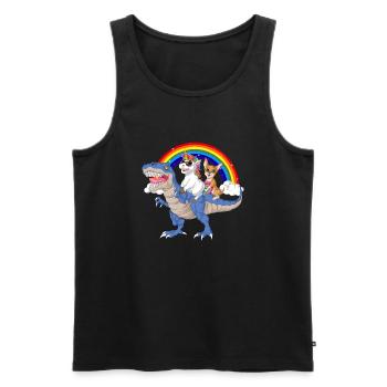 licorne et Chihuahua chevauchant le dinosaure trex - Débardeur bio Premium Homme - noir - Devant - AI Model Male 178 light (178cm)