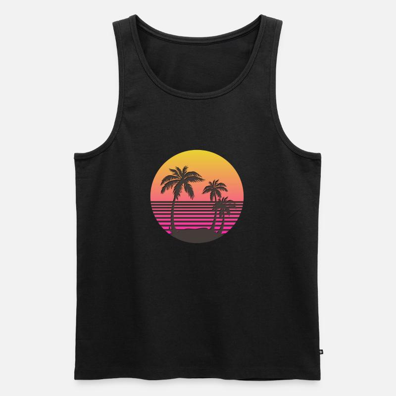 Synthwave Sun and Palms - Männer Premium Bio Tank Top - Schwarz