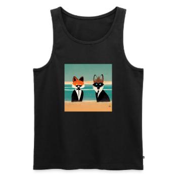 Fox and raccoon in costume - Men's Premium Organic Tank Top - black - Front - AI Model Male 178 light (178cm)