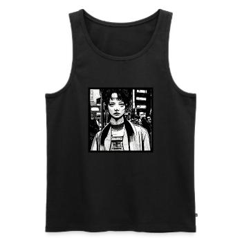 Japanese woman on the streets of Tokyo - Men's Premium Organic Tank Top - black - Front - Michal (187cm)