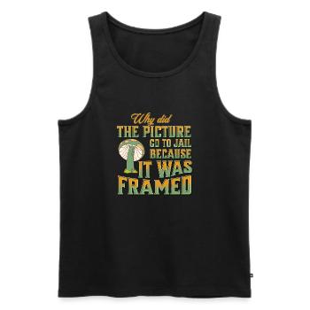 why did the picture go to jail? - Men's Premium Organic Tank Top - black - Front - AI Model Male 178 light (178cm)