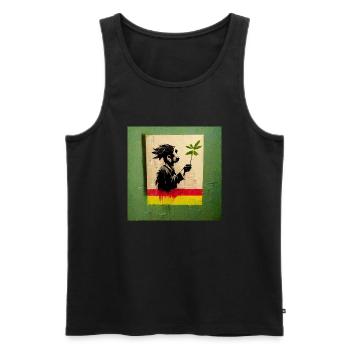 Rastafari smoking weed banksy style - Männer Premium Bio Tank Top - Schwarz - Vorne - Michal (187cm)
