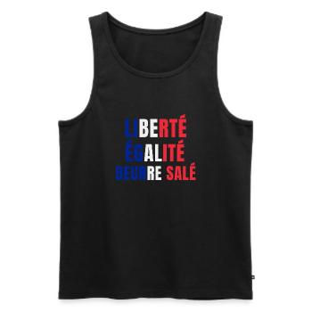 Liberté égalité beurre salé - Débardeur bio Premium Homme - noir - Devant - AI Model Male 178 light (178cm)