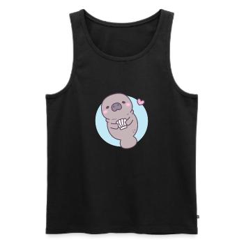 Cute Manatee Holding Clam Seashell - Men's Premium Organic Tank Top - black - Front - AI Model Male 178 light (178cm)