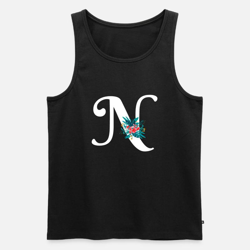 Buchstabe N geblümt - Männer Premium Bio Tank Top - Schwarz