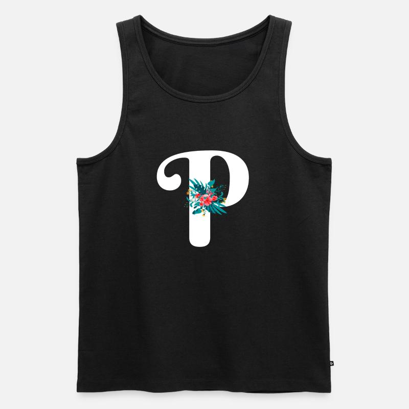 Buchstabe P blumig - Männer Premium Bio Tank Top - Schwarz