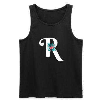 letter R flowered - Men's Premium Organic Tank Top - black - Front - AI Model Male 178 light (178cm)