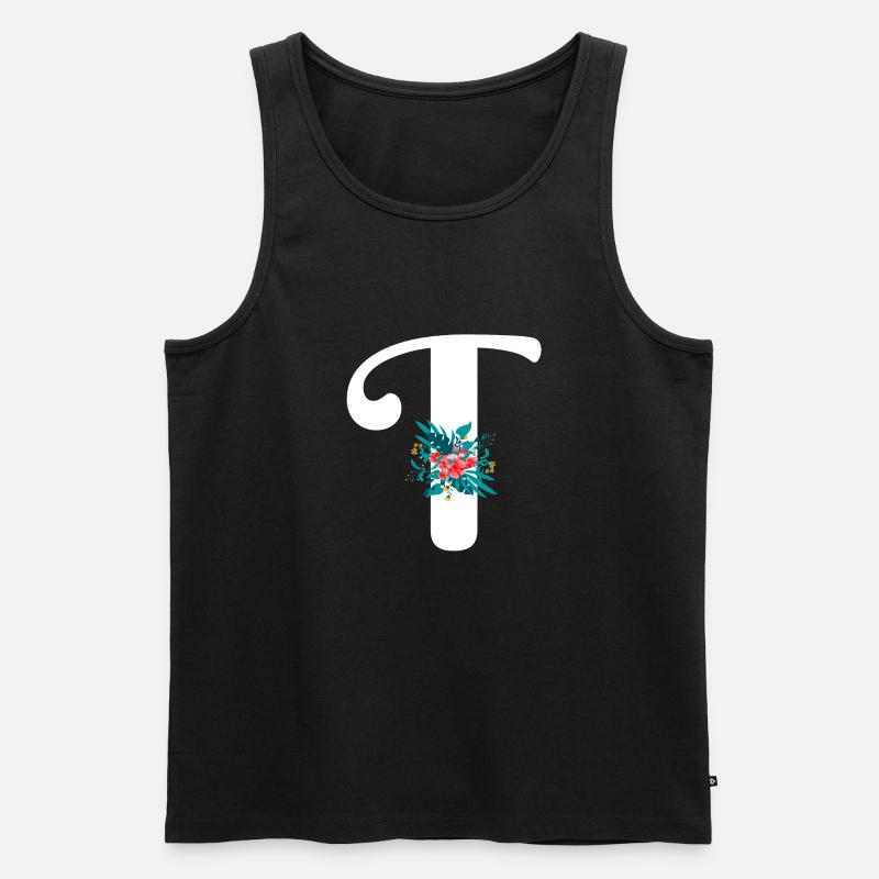 Buchstabe T geblümt - Männer Premium Bio Tank Top - Schwarz