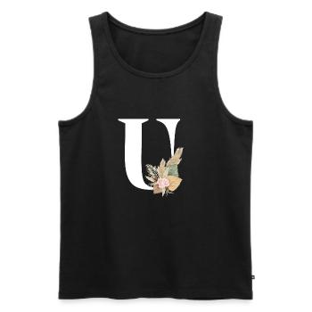 lettre U fleuris - Débardeur bio Premium Homme - noir - Devant - AI Model Male 178 light (178cm)