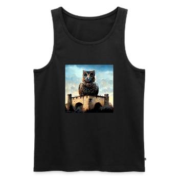 Hibou veille sur le château - Débardeur bio Premium Homme - noir - Devant - AI Model Male 178 light (178cm)