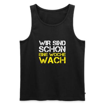 Lustiges Mallorca WIR SIND SCHON EINE WOCHE WACH - Männer Premium Bio Tank Top - Schwarz - Vorne - AI Model Male 178 light (178cm)