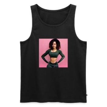 Black woman doing fitness and posing on pink backg - Men's Premium Organic Tank Top - black - Front - Michal (187cm)