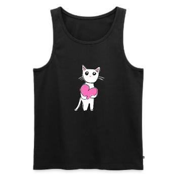 Katze mit rosa Herz Tier liebe - Männer Premium Bio Tank Top - Schwarz - Vorne - AI Model Male 178 light (178cm)