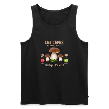 les cèpes m'appellent fait que j'aille humour cèpe - Débardeur bio Premium Homme - noir - Devant - AI Model Male 178 light (178cm)