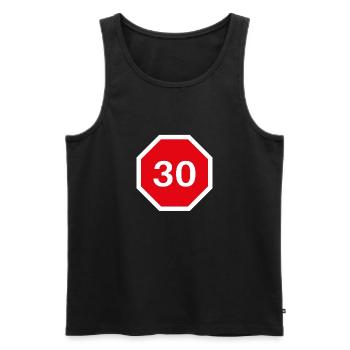 Conception du 30e anniversaire avec panneau d’arrêt - Débardeur bio Premium Homme - noir - Devant - Michal (187cm)