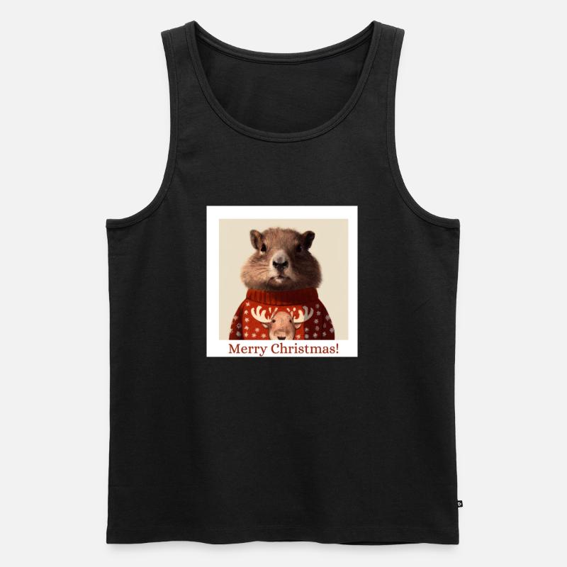 Portrait de marmotte dans un pull de renne de Noël - Débardeur bio Premium Homme - noir