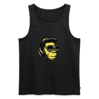 Monkey listening to music with headphones - Men's Premium Organic Tank Top - black - Front - AI Model Male 178 light (178cm)