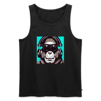 Monkey listening to music with headphones - Men's Premium Organic Tank Top - black - Front - AI Model Male 178 light (178cm)
