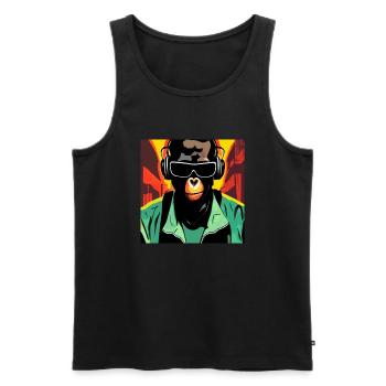 Monkey listening to music with headphones - Men's Premium Organic Tank Top - black - Front - AI Model Male 178 light (178cm)