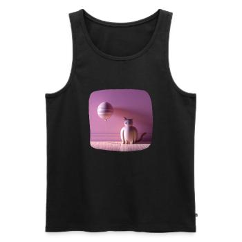Rosa Katze mit einem Ballon - Männer Premium Bio Tank Top - Schwarz - Vorne - AI Model Male 178 light (178cm)