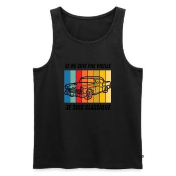 Design T shirt voiture ancienne, voiture classique - Débardeur bio Premium Homme - noir - Devant - Michal (187cm)