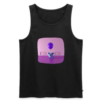 A cat with a mustache holding a balloon - Men's Premium Organic Tank Top - black - Front - AI Model Male 178 light (178cm)