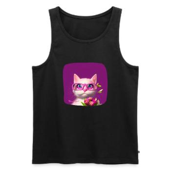 Chat dans des lunettes tendant des fleurs - Débardeur bio Premium Homme - noir - Devant - Michal (187cm)