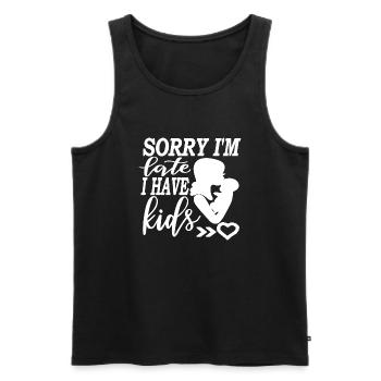 Tut mir leid, dass ich zu spät komme, ich habe Kinder - Männer Premium Bio Tank Top - Schwarz - Vorne - AI Model Male 178 light (178cm)