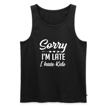 Tut mir leid, dass ich zu spät komme, ich habe Kinder - Männer Premium Bio Tank Top - Schwarz - Vorne - AI Model Male 178 light (178cm)
