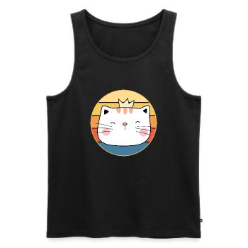 Drôle mignon Kawaii chat visage rétro coucher de soleil - Débardeur bio Premium Homme - noir - Devant - Michal (187cm)