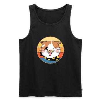 Drôle mignon Kawaii Cat Face Rétro Coucher de soleil - Débardeur bio Premium Homme - noir - Devant - Michal (187cm)
