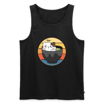 Drôle mignon Kawaii Cat Face Rétro Coucher de soleil - Débardeur bio Premium Homme - noir - Devant - Michal (187cm)