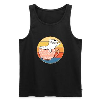 Drôle mignon Kawaii Cat Face Rétro Coucher de soleil - Débardeur bio Premium Homme - noir - Devant - Michal (187cm)