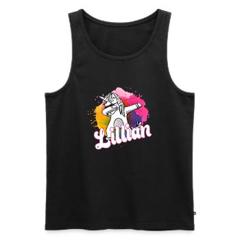 LILLIAN - Beau nom avec une licorne tamponnante - Débardeur bio Premium Homme - noir - Devant - Michal (187cm)