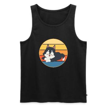 Drôle Kawaii Mignon Husky Dog Vintage Retro Sunset - Débardeur bio Premium Homme - noir - Devant - Michal (187cm)