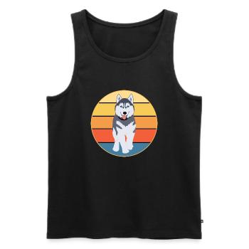 Drôle Kawaii Mignon Husky Dog Vintage Retro Sunset - Débardeur bio Premium Homme - noir - Devant - Michal (187cm)
