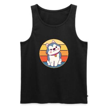 Drôle Kawaii Mignon Husky Dog Vintage Retro Sunset - Débardeur bio Premium Homme - noir - Devant - Michal (187cm)