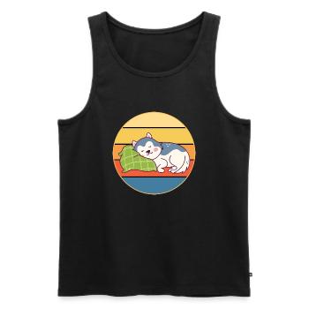 Drôle Kawaii Mignon Husky Dog Vintage Retro Sunset - Débardeur bio Premium Homme - noir - Devant - Michal (187cm)