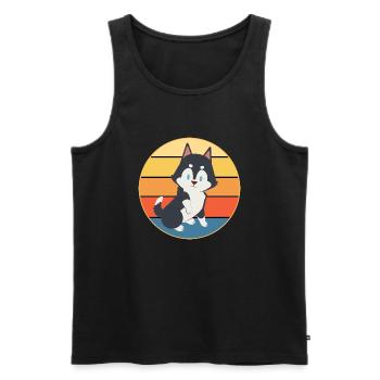 Drôle Kawaii Mignon Husky Dog Vintage Retro Sunset - Débardeur bio Premium Homme - noir - Devant - Michal (187cm)