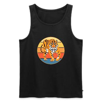 Tiger Big Cat Vintage Retro Sonnenuntergang - Männer Premium Bio Tank Top - Schwarz - Vorne - AI Model Male 178 light (178cm)