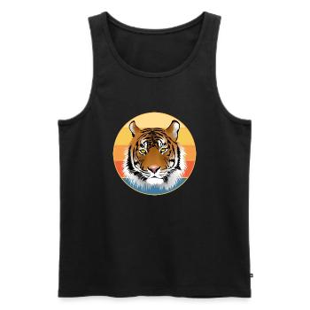 Tiger Big Cat Vintage Retro Sonnenuntergang - Männer Premium Bio Tank Top - Schwarz - Vorne - AI Model Male 178 light (178cm)